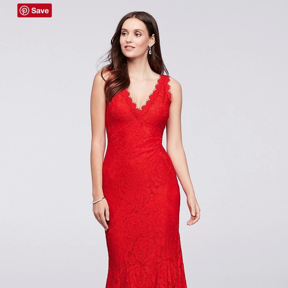 Red Lace Prom Event Dress Betsy & Adam